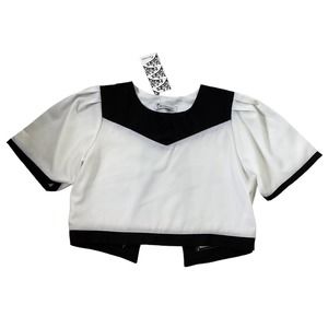 Women Size Small White Crop Top Cute White Black NWT (21-202)